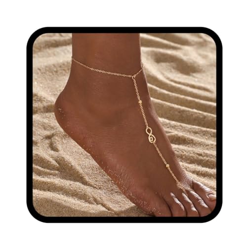 Handcess Boho-Fußkettchen, Goldperlen, Fußkettchen, Strand, Barfuß, Sandalen, Fußschmuck für Damen und Mädchen von Handcess