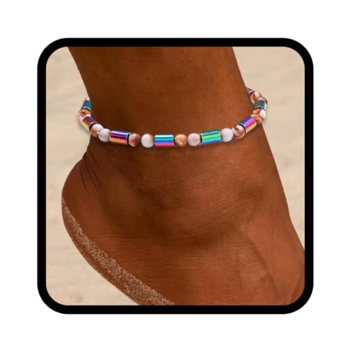 Handcess Boho Fußkettchen Damen Fussketten Bunte Perlen Fußkettchen Elastisch Fußschmuck für Frauen und Mädchen (BuntB) von Handcess