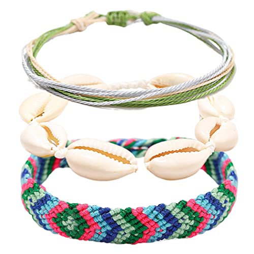 Handcess Boho Fußkettchen Damen Fussketten Muschel Fussketten Geflochtener Fußschmuck für Frauen und Mädchen (Bunt) von Handcess