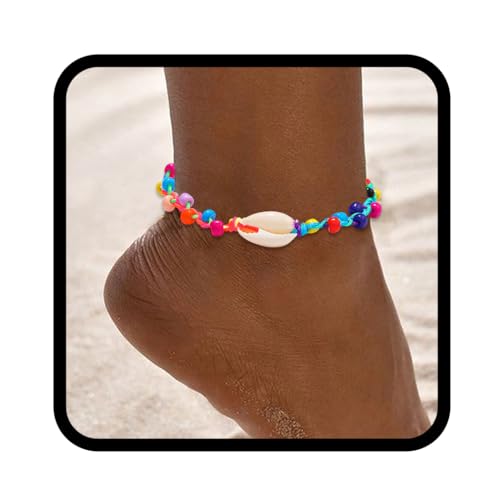 Handcess Boho Fußkettchen Damen Fussketten Perlen Fußkettchen Geflochtener Fußschmuck für Frauen und Mädchen (Bunt) von Handcess