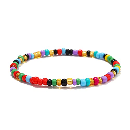 Handcess Boho Fußkettchen Damen Perlen Fussketten Bunte Elastische Fußkette Perlen Fußschmuck für Frauen und Mädchen (BuntB) von Handcess