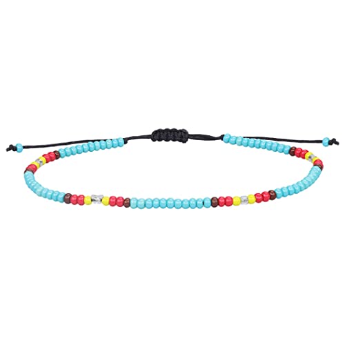 Handcess Boho Fußkettchen Damen Perlen Fussketten Bunte verstellbare Fußkette Perlen Fußschmuck für Frauen und Mädchen (Blau) von Handcess