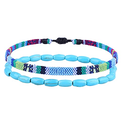 Handcess Boho Fußkettchen Damen Perlen Fussketten Elastische Perlen Fußkettchen Geflochtener Fußschmuck für Damen und Mädchen (Blau) von Handcess