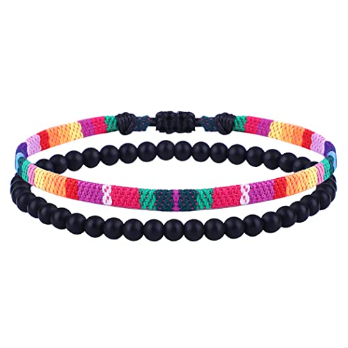 Handcess Boho Fußkettchen Damen Perlen Fussketten Elastische Perlen Fußkettchen Geflochtener Fußschmuck für Damen und Mädchen (Bunt) von Handcess