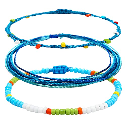 Handcess Boho Fußkettchen Damen Perlen Fussketten Geflochtener Fußkettchen Fußschmuck für Frauen und Mädchen (Blau) von Handcess