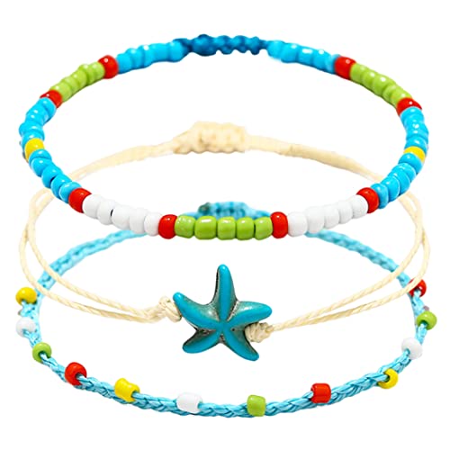 Handcess Boho Fußkettchen Damen Perlen Fussketten Verstellbare Bunte Fußkette Perlen Fußschmuck für Frauen und Mädchen (Blau) von Handcess