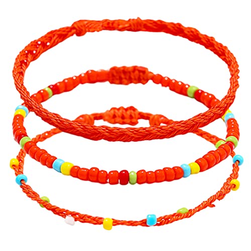 Handcess Boho Fußkettchen Damen Perlen Fussketten Verstellbare Bunte Fußkette Perlen Fußschmuck für Frauen und Mädchen (Orange) von Handcess