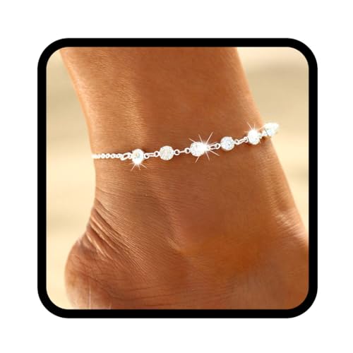 Handcess Boho Fußkettchen Silber Kristall Knöchel Armbänder Strass Fußkette für Frauen und Mädchen von Handcess