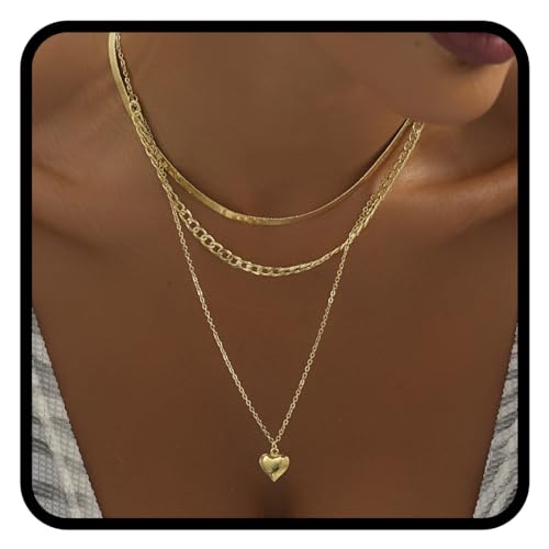Handcess Boho-Halskette mit goldenem Herz-Anhänger, Strand-Choker-Halskette, Chian-Schmuck für Damen und Mädchen, Free Size, Herz von Handcess