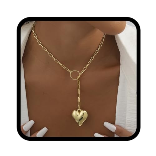 Handcess Boho-Halskette mit goldenem Herz-Anhänger, Strand-Choker-Halsketten, Chian-Schmuck für Damen und Mädchen, Free Size, Herz von Handcess