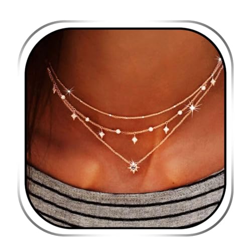 Handcess Boho Kette Damen Gold Choker Halskette Kette mit Stern für Frauen und Mädchen von Handcess