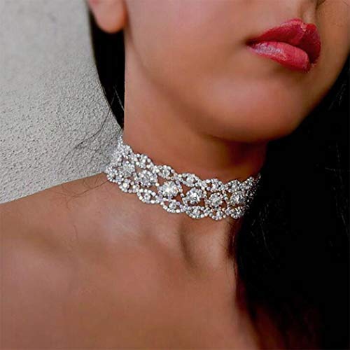 Handcess Brautschmuck Hochzeit Halskette Silber Kristall Choker Halsketten Brautschmuck Kette für Frauen und Mädchen (Silber) von Handcess