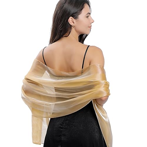 Handcess Damen Satin Tücher und Wraps Hochzeit Pashmina Schals Wickel Stola Schal für Bräute Brautjungfern Hochzeiten Abend Party Kleider (Champagner Gold) von Handcess