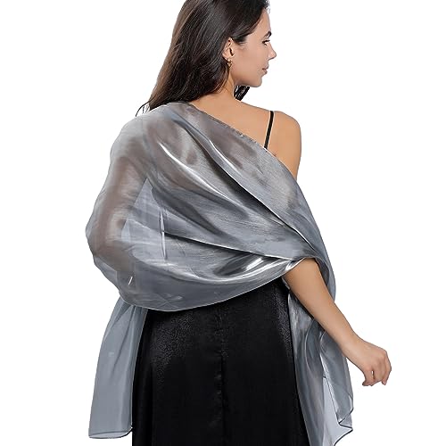 Handcess Damen Satin Tücher und Wraps Hochzeit Pashmina Schals Wickel Stola Schal für Bräute Brautjungfern Hochzeiten Abend Party Kleider (Dunkelgrau) von Handcess