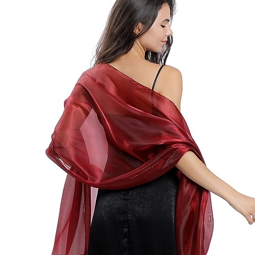 Handcess Damen Satin Tücher und Wraps Hochzeit Pashmina Schals Wickel Stola Schal für Bräute Brautjungfern Hochzeiten Abend Party Kleider (Rot) von Handcess