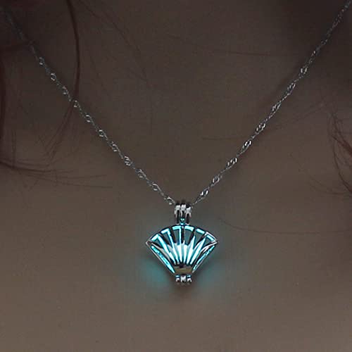 Handcess leuchtende Halsketten Jakobsmuschel Glow Anhänger Halsketten Silberne leuchtende Halsketten Kette für Frauen und Mädchen(Blau1) von Handcess