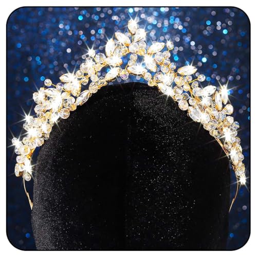 Handcess Hochzeit Strass Tiara Gold Kristall Krone Stirnband Prinzessin Tiaras Kopfschmuck Braut Kopfbedeckung für Frauen von Handcess