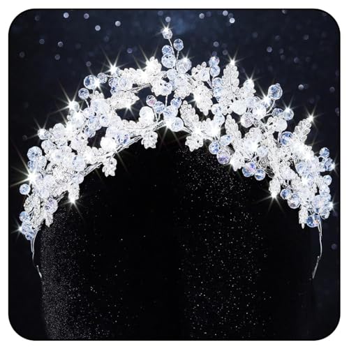 Handcess Hochzeit Strass Tiara Silber Blatt Krone Stirnband Prinzessin Kostüm Kopfschmuck Blätter Braut Kopfbedeckung für Frauen von Handcess