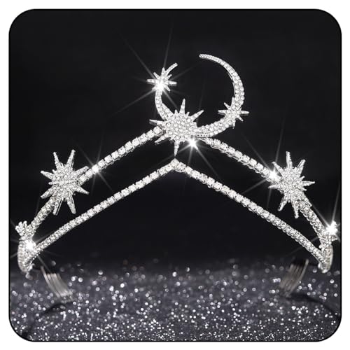 Handcess Hochzeit Tiara Kronen Silber Strass Kronen Stirnband mit Kamm Prinzessin Stern Kristall Kopfbedeckung für Frauen Braut Hochzeit Abschlussball von Handcess