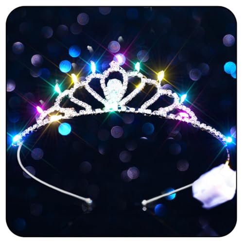 Handcess Leuchtende Diademe und Kronen mit Strass Silber LED Kristall Prinzessinnen kronen Stirnband Geburtstags kostüm Tiara Party Rave Haarschmuck für Frauen und Mädchen von Handcess