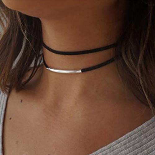 Handcess Punk geschichtet Halskette Silber Bar Choker Black Velvet Halsketten Kette für Frauen und Mädchen von Handcess