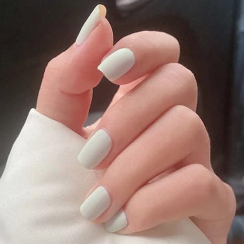 Handcess 24 Stück Press on Nails Kurz Weiß Künstliche Nägel Ballerina Nägel aufkleben Matte Falsche Nägel für Frauen und Mädchen von Handcess