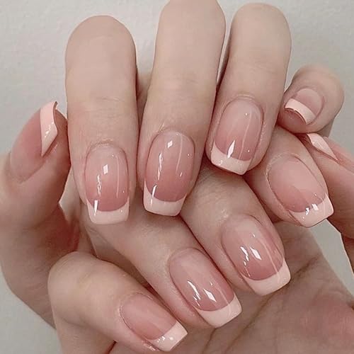 Handcess Quadratische französische falsche Nägel kurze glänzende Presse auf Nägeln weißes rosafarbenes Acryl gefälschte Nägel Stock auf Nagel 24Pcs für Frauen und Mädchen von Handcess