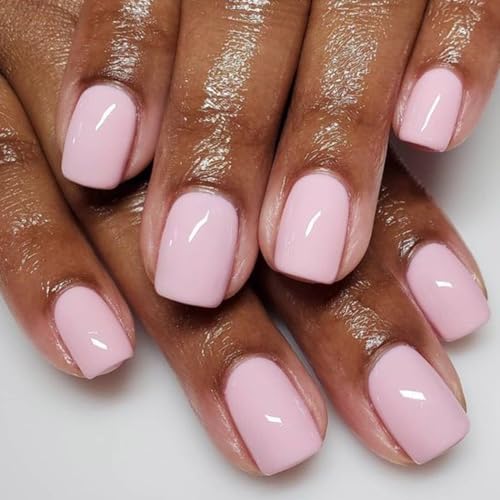 Handcess Quadratische glänzende falsche Nägel Kurz Nude Pink Press on Nails Künstliche Acrylnägel zum Aufkleben auf Nägeln für Frauen und Mädchen (24 Stück) von Handcess