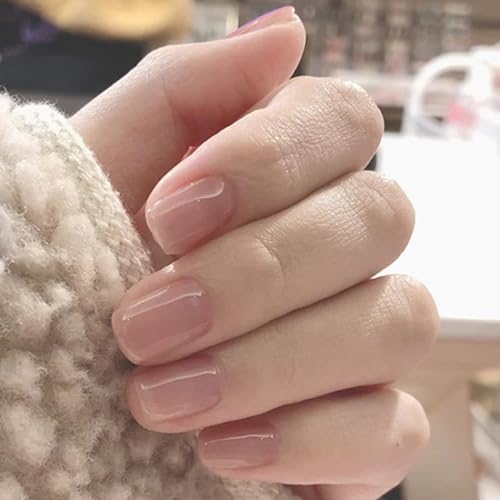 Handcess Quadratische glänzende falsche Nägel Kurze Nude Pink Press on Nails Künstliche Acrylnägel zum Aufkleben auf den Nagel 24 Stück für Frauen und Mädchen von Handcess