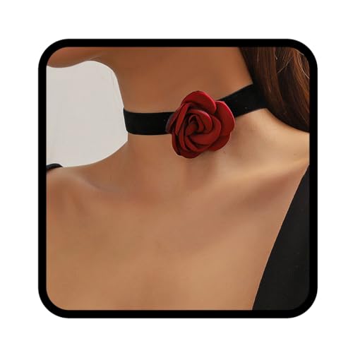 Handcess Schwarze Samt Halskette Rosen Blumen Halsketten Blumen Halsband Schmuck Accessoires für Damen und Mädchen von Handcess