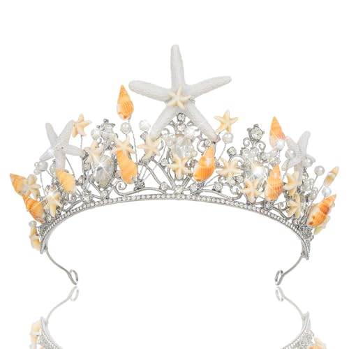 Handcess Seestern Tiara Silber Muschel Krone Stirnband Braut Kostüm Kopfbedeckung Strand Party Haarschmuck für Frauen von Handcess