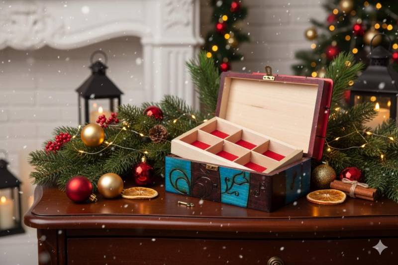 Originelles Blaues Holzschmuckkästchen Handgefertigt von HandcraftArtOfficial