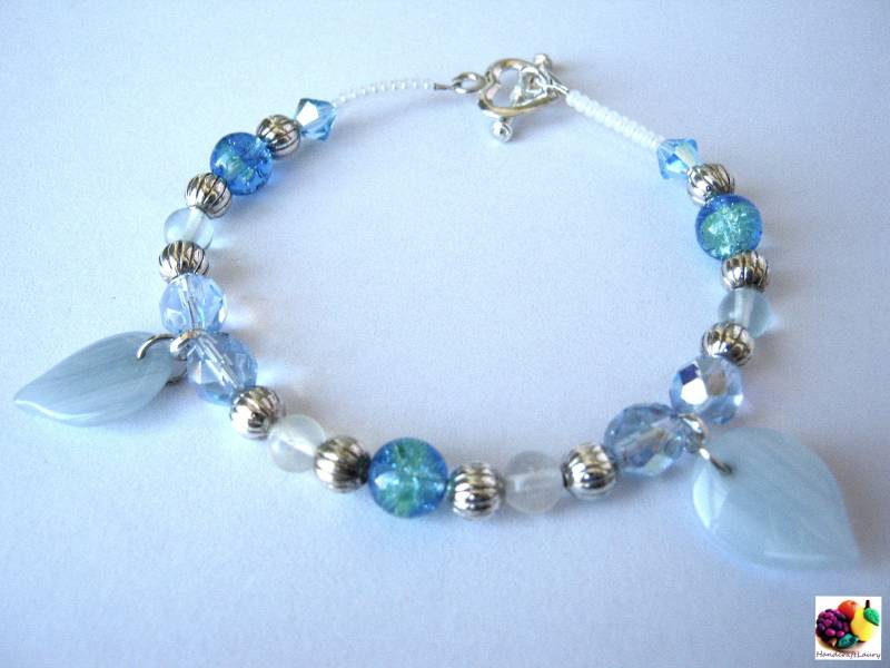 Blatt Und Silber Geriffelt Wickelarmband Mit Opalith Edelstein von HandcraftLaury