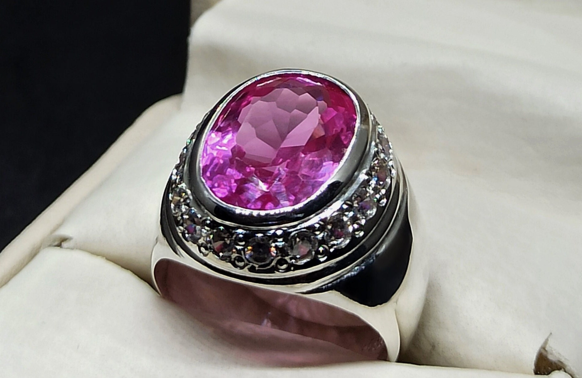 20 Karat Großer Oval Schliff Rosa Topas Eleganter Herrenring Sterling Silber 925 Handgemachter Jubiläumsring 14K, 18K Gold Schlichter Ring Handwerker 20 Karat Großer Oval Schliff Rosa Topas Eleganter Herrenring Sterling Silber 925 Handgemachter Jubiläumsring 14K, 18K Gold Schlichter Ring Handwerker von HandcraftedGemsRings