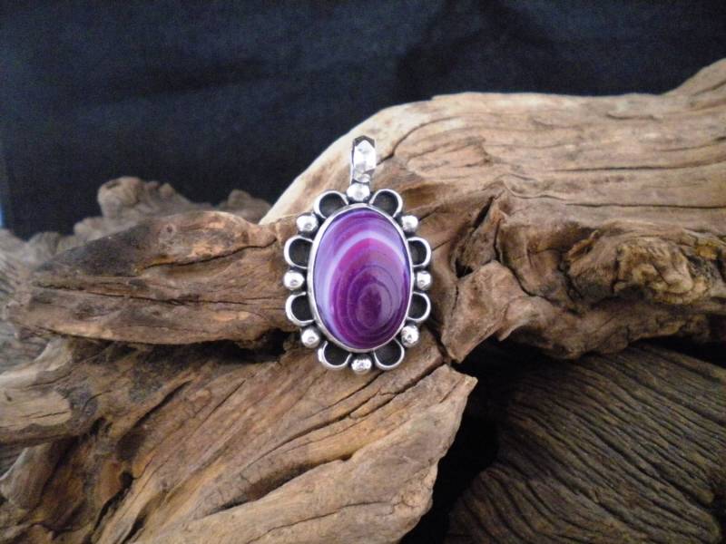 Schwerer Anhänger Lovely Deep Purple Onyx Achat & Sterling Silber Signiert Stück Handmade Handcraftedswdesigns von HandcraftedSWDesigns