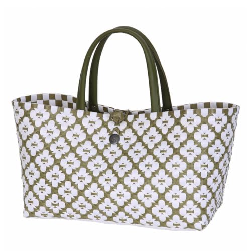 Mini Motif Bag Handbag Olive with White Pattern Size S with Short PU Handles von Handed By