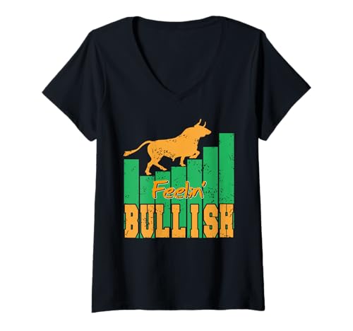 Damen Lustiger Börsenhumor Fühle Mich Bullish Trader Investor T-Shirt mit V-Ausschnitt Damen Lustiger Börsenhumor Fühle Mich Bullish Trader Investor T-Shirt mit V-Ausschnitt von Handels- und Finanzliebhaber