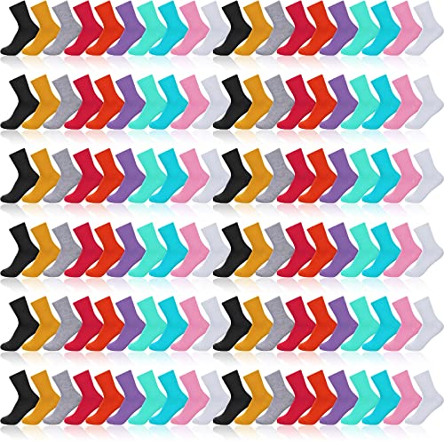 Handepo 60 Paar bunte einfarbige Crew-Socken für Damen, leicht, farbig, Sportsocken für Damen, Größe 39-42, Baumwollsocken, lässige Laufsocken für Weihnachten, Damen, Mädchen, Geschenk, Leuchtende von Handepo