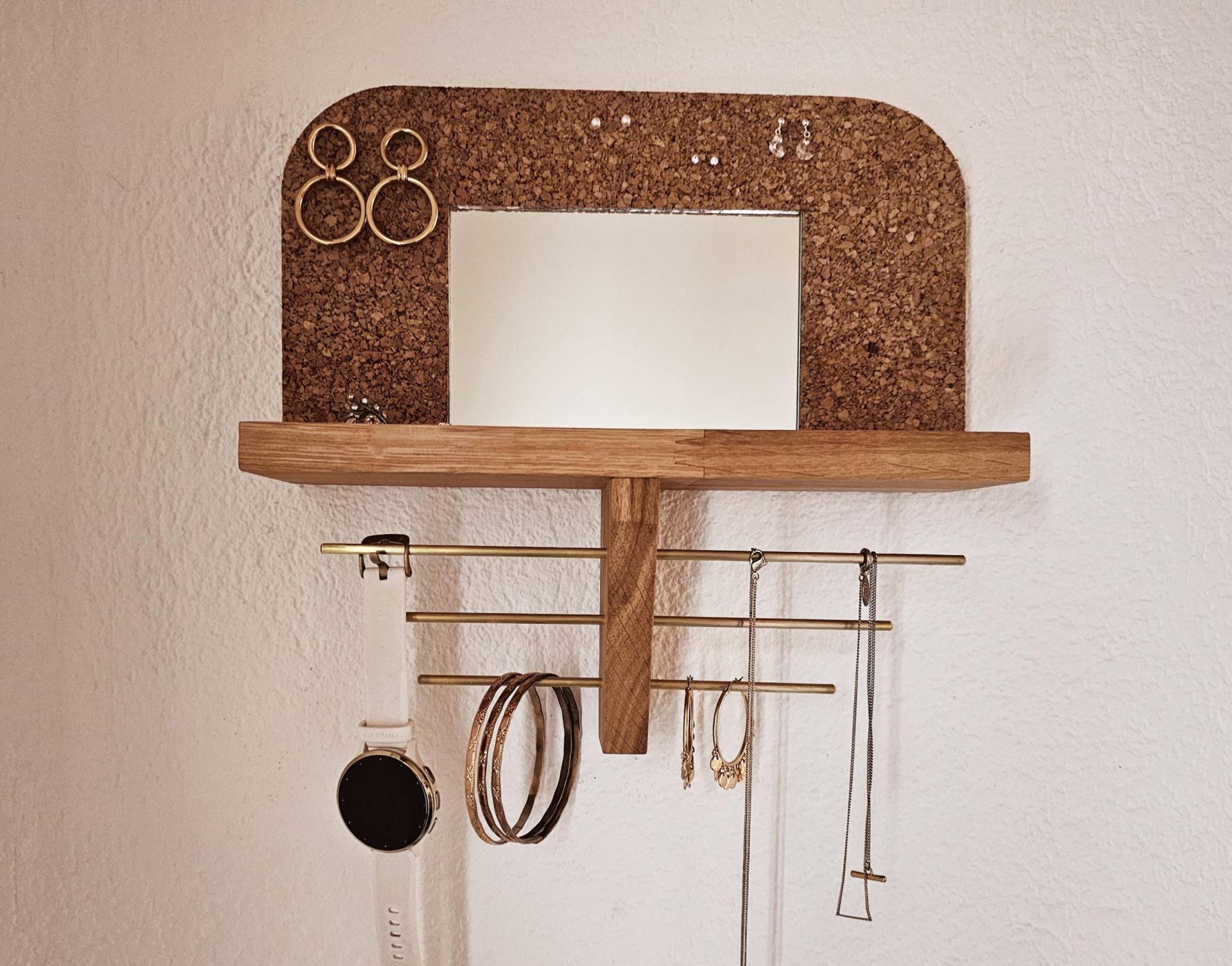 Schmuck-Organizer, Schmuckständer, Wand-Schmuckhalter, Schmuckhalter, Ohrringe, Ketten, Display, Holz, Eiche, Spiegel, Schmuckaufbewahrung Schmuck-Organizer, Schmuckständer, Wand-Schmuckhalter, Schmuckhalter, Ohrringe, Ketten, Display, Holz, Eiche, Spiegel, Schmuckaufbewahrung von HandgeschreinertDE