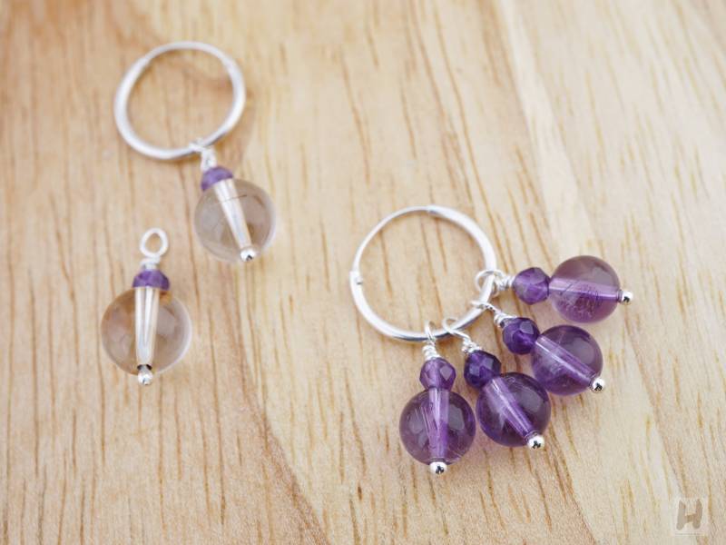 Amethyst & Quarz Sterlingsilber Creolen Mismatch Birthstone Set Amethyst & Quarz Sterlingsilber Creolen Mismatch Birthstone Set von HandiMonsoon