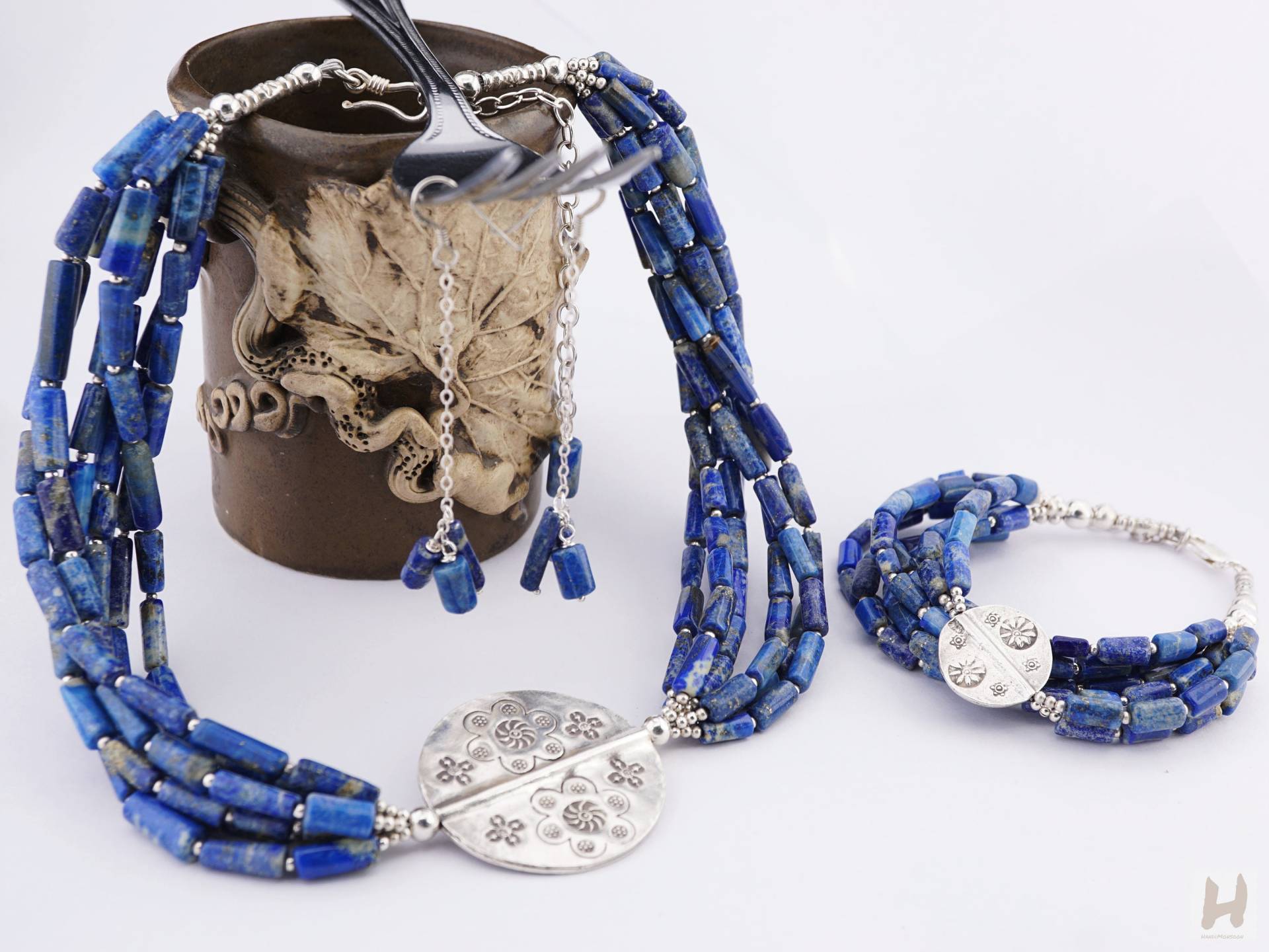 Blaues Lapis Lazuli Schmuck Set Sterling Silber Halskette Und Ohrringe Blaues Lapis Lazuli Schmuck Set Sterling Silber Halskette Und Ohrringe von HandiMonsoon