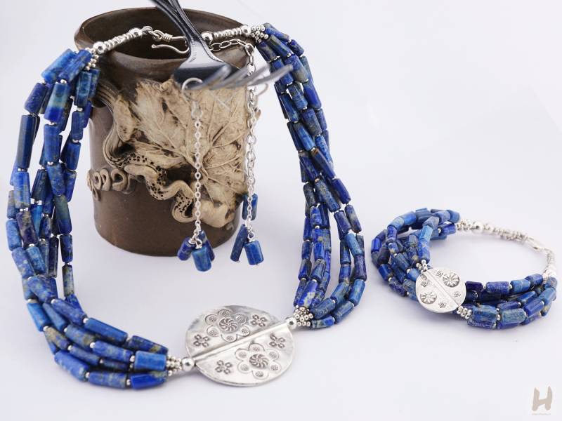 Blaues Lapis Lazuli Schmuck Set Sterling Silber Halskette Und Ohrringe Blaues Lapis Lazuli Schmuck Set Sterling Silber Halskette Und Ohrringe von HandiMonsoon