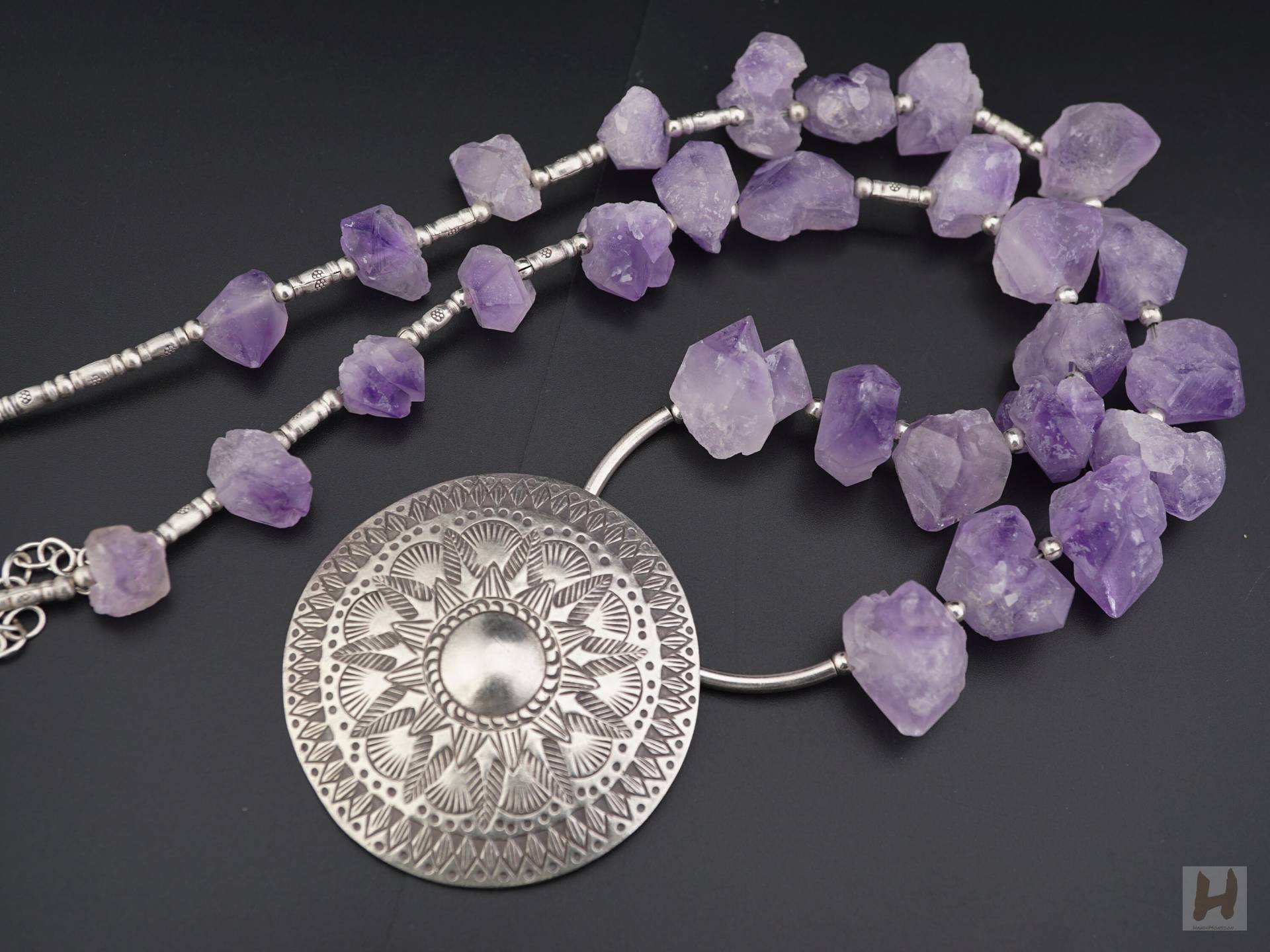 Rohe Amethyst Perlen Halskette & Ohrringe Karen Silber Anhänger, Februar Geburtsstein Rohe Amethyst Perlen Halskette & Ohrringe Karen Silber Anhänger, Februar Geburtsstein von HandiMonsoon