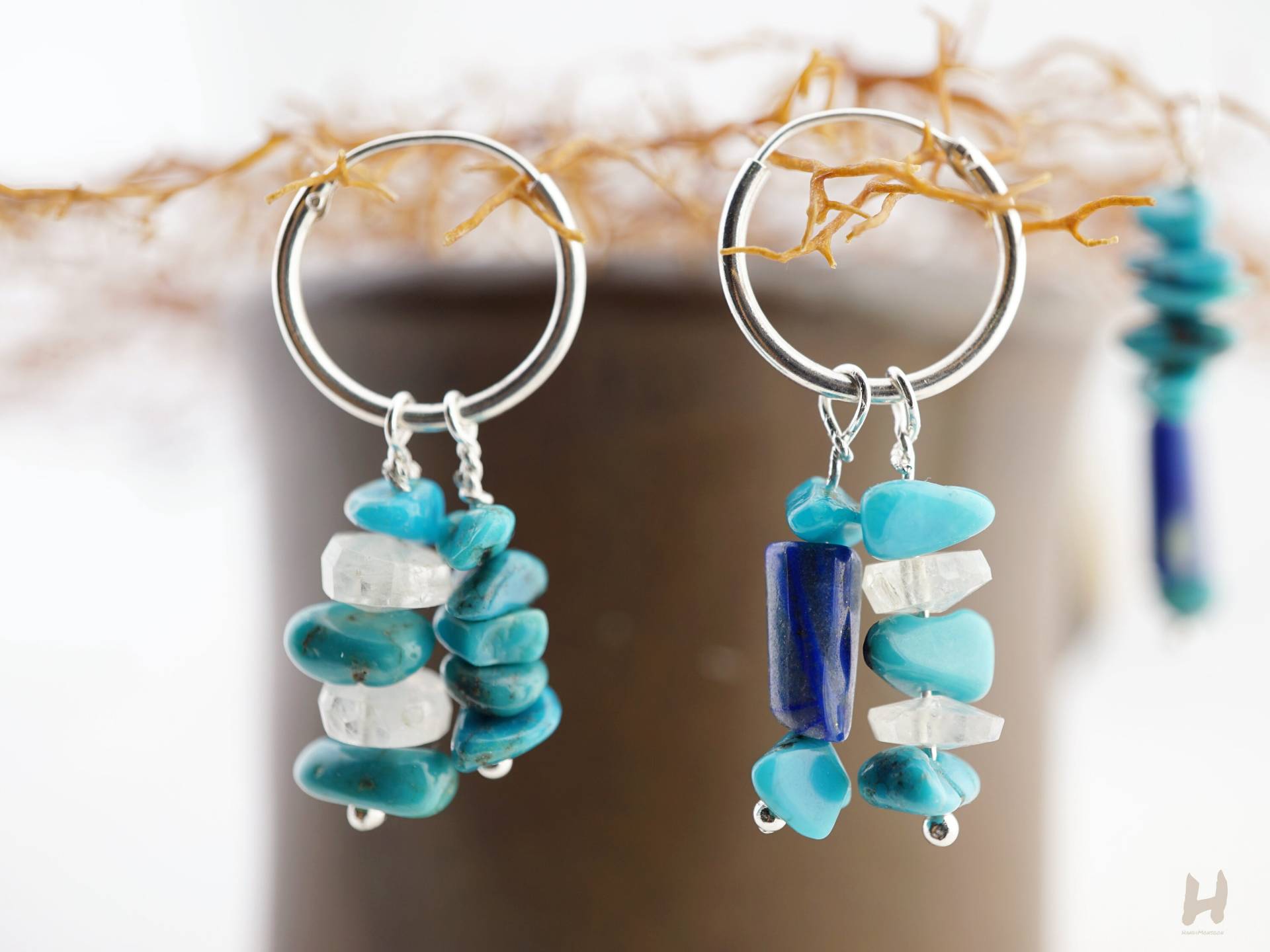 Türkis Lapis Lazuli Mondstein Sterling Silber Mismatch Ohrringe Türkis Lapis Lazuli Mondstein Sterling Silber Mismatch Ohrringe von HandiMonsoon