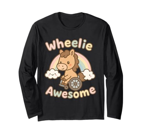 Süßes Kawaii Pferd in einem Rollstuhl - Handicap Girl Langarmshirt von Handicap Rollstuhlendesigns für Mädchen und Frauen
