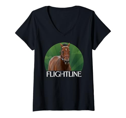 Damen Flightline Pferd, Pferderennen, Del Mar, Santa Anita, Pferde T-Shirt mit V-Ausschnitt Damen Flightline Pferd, Pferderennen, Del Mar, Santa Anita, Pferde T-Shirt mit V-Ausschnitt von Handicapping Horse Gear