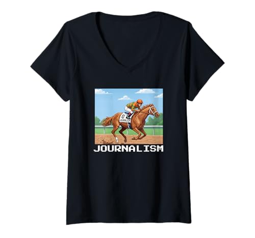 Damen Journalismus Pferd, Pferderennen, Del Mar, Santa Anita, Pferde T-Shirt mit V-Ausschnitt Damen Journalismus Pferd, Pferderennen, Del Mar, Santa Anita, Pferde T-Shirt mit V-Ausschnitt von Handicapping Horse Gear
