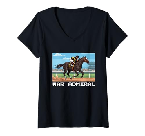 Damen Kriegsadmiralpferd, Pferderennen, Del Mar, Santa Anita, Pferd T-Shirt mit V-Ausschnitt Damen Kriegsadmiralpferd, Pferderennen, Del Mar, Santa Anita, Pferd T-Shirt mit V-Ausschnitt von Handicapping Horse Gear