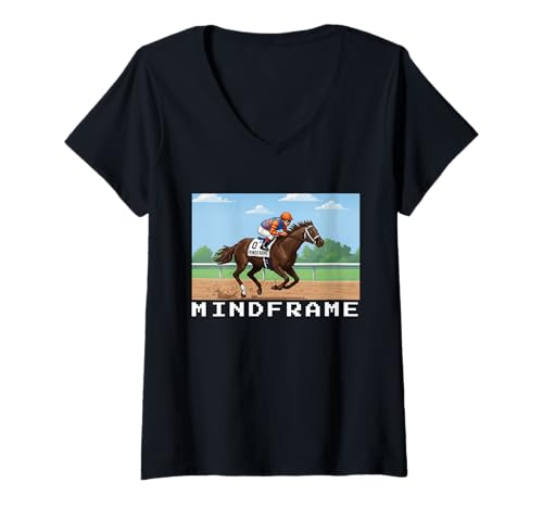 Damen Mindframe Horse, Pferderennen, Del Mar, Santa Anita, Pferde T-Shirt mit V-Ausschnitt Damen Mindframe Horse, Pferderennen, Del Mar, Santa Anita, Pferde T-Shirt mit V-Ausschnitt von Handicapping Horse Gear