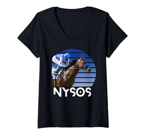 Damen Nysos Pferd, Pferderennen, Del Mar, Santa Anita, Pferde T-Shirt mit V-Ausschnitt Damen Nysos Pferd, Pferderennen, Del Mar, Santa Anita, Pferde T-Shirt mit V-Ausschnitt von Handicapping Horse Gear